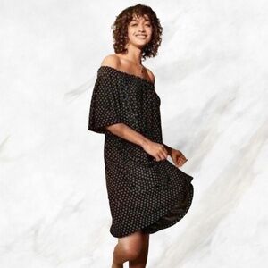 NWT H&M Conscious Bardot Off-Shoulder Black & Gray Print Swing Dress Medium